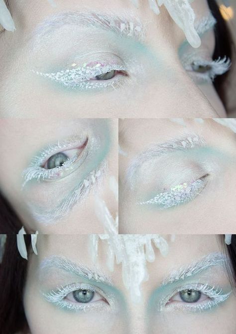 Cabelo Pin Up, Ice Queen Makeup, Ice Queen Costume, Fantasy Make-up, Witch Makeup, White Makeup, Queen Makeup, Fairy Makeup, White Witch