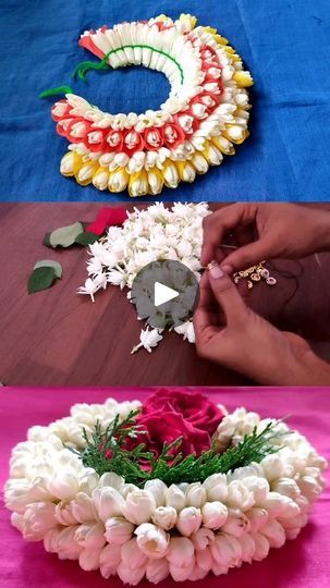 Hindu Garland, Jasmine Garland Wedding Indian, Jasmine Flower Garland, Lotus Garland Indian Wedding, Tamil Wedding Flower Garland, Jasmine Garland, Flower Garland Diy, Garland Making, Bridal Hair Decorations