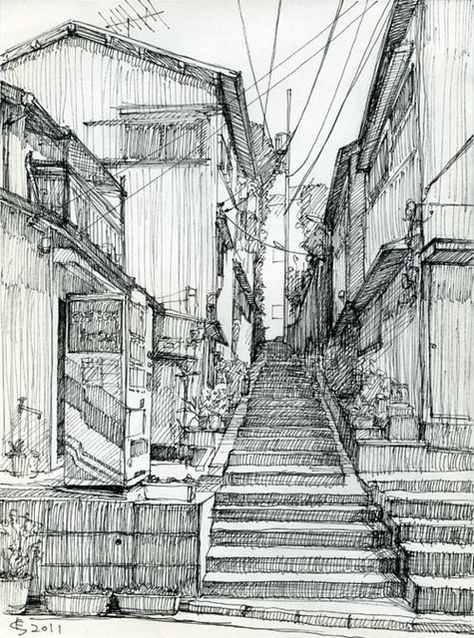 Back alley // Sketch by Suzuken | Miguel Catalan | Flickr Gambar Lanskap, Back Alley, Perspective Drawing Architecture, Perspective Art, Architecture Drawing Art, Air Terjun, Architectural Sketch, Perspective Drawing, Urban Sketchers