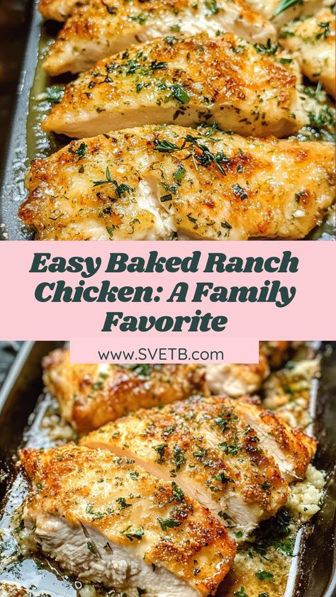 Treat your family to an unforgettable meal with this easy baked ranch chicken recipe! Featuring succulent chicken breasts seasoned with zesty ranch flavor, this dish is sure to become a household favorite. It takes minimal effort and time, allowing you to enjoy more quality moments with your loved ones. Serve it hot from the oven with your choice of sides for a complete dinner experience. Make dinner exciting again with this simple yet delicious recipe that everyone will ask for again! Chicken Breast Recipe Recipes, Easy Ranch Chicken Recipes, Easy Dinner Chicken Breast, Easy Chicken Oven Recipes, Chicken And Ranch Recipes, Quick Baked Chicken Recipes, Recipes For Chicken Breast Easy, Chicken In Oven Recipes Easy, Cooking Chicken In The Oven