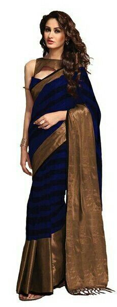 Blue Cotton Saree, Phulkari Saree, Kerala Saree Blouse Designs, Gold Saree, Navy Blue Saree, Saree Cotton, Indian Fashion Trends, Cotton Saree Designs, White Bodycon Dress