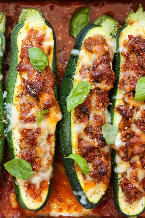 Lasagna Stuffed Zucchini | www.floatingkitchen.net Code Red Recipes, Red Meals, Code Recipes, Lasagna Stuffed Zucchini, Red Recipes, Turkey Pizza, Zucchini Pizza Boats, Bacon Zucchini, Zucchini Boat Recipes