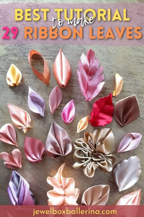 Ribbon Leaves, Satin Flowers Diy, Silk Ribbon Embroidery Tutorial, Ribbon Flowers Diy, Silk Ribbon Embroidery Patterns, Ribbon Flower Tutorial, Diy Ribbon Flowers, Making Fabric Flowers, Idee Cricut