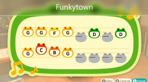 Funky Town Animal Crossing, Cat Pond Animal Crossing, Animal Crossing Music Area, Animal Crossing Music Notes, Animal Crossing Tune Songs, Animal Crossing Town Tune, Animal Crossing Music, Pond Animals, Metal Songs