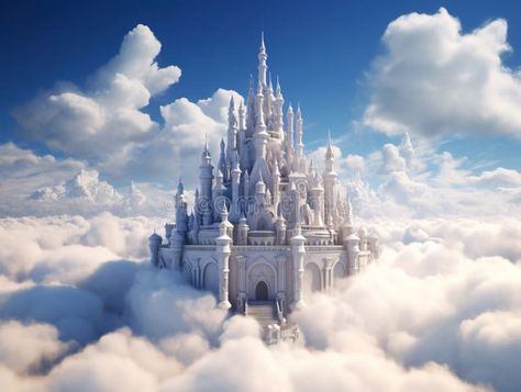 Beautiful castle among the clouds in the sky. White castle. stock images White Castles, Fairy Academy, Cloud Castle, Among The Clouds, Clouds In The Sky, White Castle, Beautiful Castles, The Clouds, The Sky