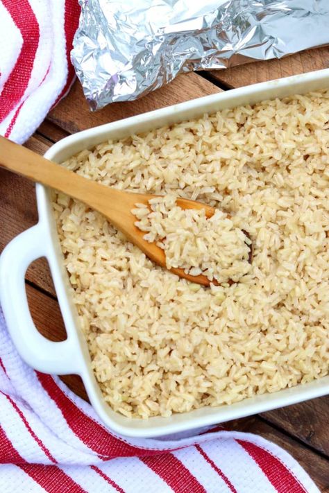 Baked Brown Rice – The Fountain Avenue Kitchen Brown Rice In The Oven, Cooking Brown Rice, Cook Brown Rice, Baked Brown Rice, Rice In The Oven, Cooking White Rice, Mediterranean Food, Pan Sizes, Stir Fries