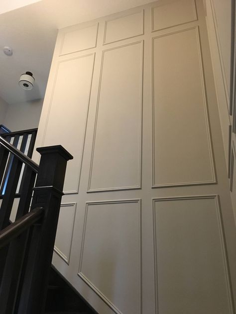 Pickering Staircase wall paneling - Contemporary - Staircase - Toronto - by Infinity Trim Art | Houzz Trim On Large Wall, Moulding Staircase Wall, Wall Paneling Stairway, Stairwell Wall Paneling, Wall Moulding Staircase, Stair Feature Wall Ideas, Wall Paneling Ideas Staircase, Wood Paneling Staircase, Panelled Walls Staircase