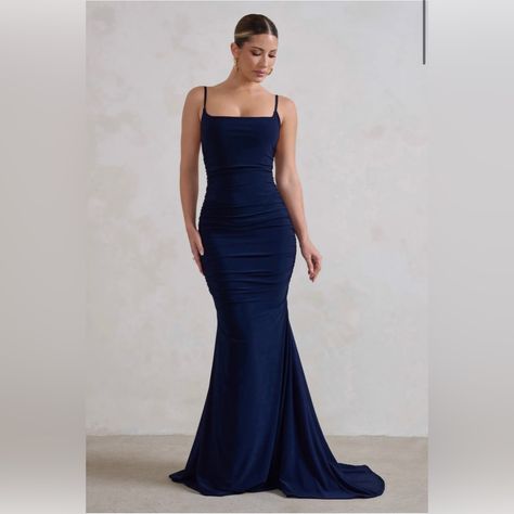 This Navy Backless Dress Is Brand New With Tags. It Is Double Layered And Has Great Stretch. It Also Has A Beautiful Godet Train. (Open To Offers) Military Ball Dresses Army, Dark Blue Elegant Dress, Marine Corps Ball Dresses, Navy Ball Dresses, Emerald Bridesmaid, Navy Ball, Navy Long Dress, Navy Blue Prom Dress, Marine Ball