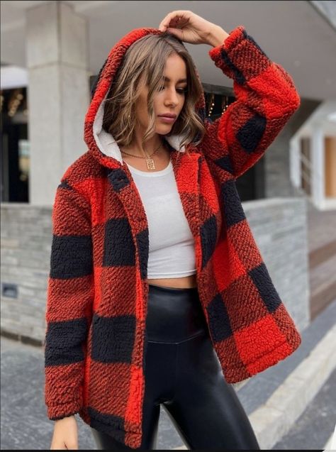 Flannel Coat, Christmas Outfits Women, Plus Size Fall, Plus Size Coats, Long Sleeves Coats, Fleece Coat, Winter Outfits Women, Hooded Coat, Inspiration Mode