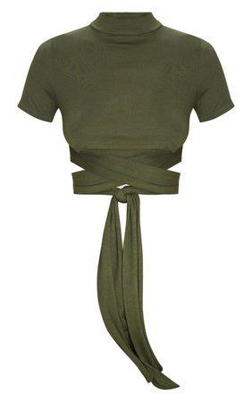 Khaki Crop Top, Crop T Shirt, Crop Tshirt, T Shirt Top, Neck Tie, High Neck, Crop Top, Crop Tops, Polyvore