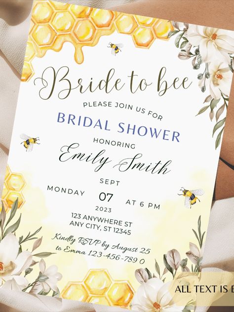 Summer Bridal Shower Invitation Idea, Rustic Bridl Shower Invite, Editable Bride to Bee Bridal Shower Invitation Honey Bee Rustic Bee Bridal Shower Invite Printable Canva Template Instant Download Bee Baby Shower Invitations, Bee Invitations, Honey Bee Baby Shower, Mommy To Bee, Bumble Bee Baby Shower, Boho Baby Shower Invitations, Watercolor Baby Shower, Woodland Baby Shower Invitations, Baby Shower Invitaciones