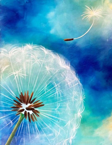 Make A Wish Dandelion Art, Paintings Of Dandelions, How To Paint A Dandelion Easy, Wish Painting, Dandelion Flower Painting, Dandelion Acrylic Painting, Dandelion Art Painting, Zen Painting Ideas, Dandelion Painting Acrylic