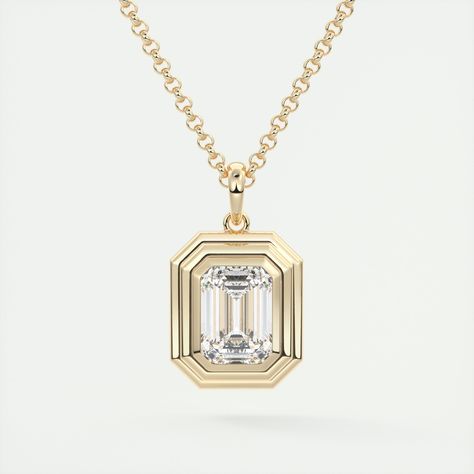 Chunky Deco Inspired Bezel Set Pendant  by Frank Darling Frank Darling, Diamond Free, Emerald Cut Diamond, Emerald Cut Diamonds, Dream Ring, Bezel Diamond, Diamond Pendant Necklace, Coin Pendant, Unique Necklaces