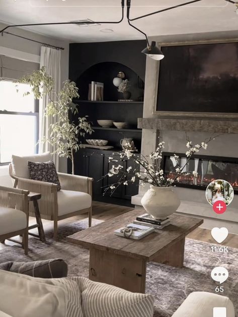 Alcove Decor, Chocolate Living Rooms, Restoration Hardware Living Room, Small Apartment Inspiration, White Walls Living Room, Dark Grey Living Room, White House Interior, Apartment Decorating Hacks, Moody Living Room