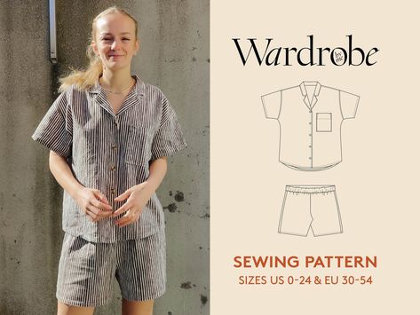 Camp Shirt Sewing Pattern, Linen Lounge Wear, Bustier Pattern, Shorts Sewing Pattern, House Wear, Shorts Sewing, Plus Size Sewing Patterns, Camp Shirts, Evening Blouses