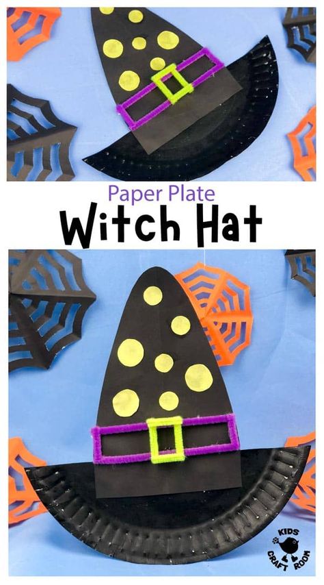 Get ready for the spooky season with this fun Paper Plate Witch Hat. An easy Halloween craft for toddlers and preschoolers. #kidscraftroom #kidscrafts #preschoolcrafts #toddlercrafts #halloweencrafts #witchcrafts Paper Witch Hat, Easy Halloween Craft, Sunshine Crafts, Winter Crafts Preschool, Craft For Toddlers, Preschool Crafts Fall, Fun Halloween Games, Halloween Crafts Preschool, October Ideas