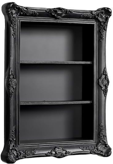 Goth Shelves, Wall Shelves Black, Gothic Picture Frame, Goth Bathroom, Dark Apartment, Tattoo Shop Decor, Diy Gothic, Ornate Frames, Gothic Furniture