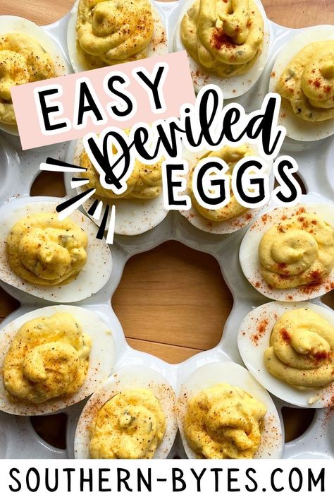 With fluffy, tangy, and creamy filling in perfectly-cooked hard-boiled eggs, these Easy Deviled Eggs will be your new favorite side or appetizer. Perfect for a family or a party, these deviled eggs are quick and easy to make and are a crowd-pleaser. Making Deviled Eggs, Quick And Easy Deviled Eggs, Easy Make Ahead Eggs, How To Cook Deviled Eggs, Betty Crocker Deviled Eggs, Best Way To Make Hard Boiled Eggs, Deviled Eggs With Vinegar And Sugar, How To Boil Eggs For Deviled Eggs, Basic Deviled Eggs