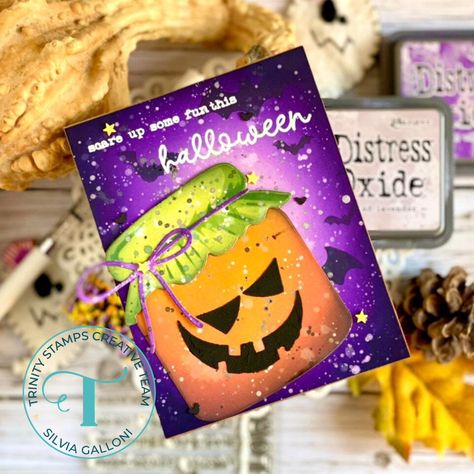 Halloween fun - Scrapbook.com Moon Stencil, Link Halloween, Bold Words, Pint Jars, Half Pint, Distress Oxide Ink, Paper Organization, Halloween Projects, Unique Fonts