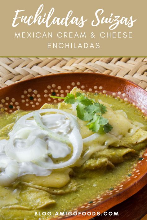 The Swiss say that once you taste Enchiladas Suizas, they will quickly become your new favorite food. With a combination of spicy Mexican flavors and Swiss cooking methods, Enchiladas Suizas are warm, delicious, and comforting. But what exactly are they, and what makes them so unique? #mexicanfood #mexico #recipes #cincodemayo #amigofoods Authentic Enchiladas Suizas, Enchilada Suiza Recipe, Enchilada Suizas, Swiss Enchiladas, Chicken Enchiladas Suiza, Enchiladas Suizas Recipe, Southwestern Food, Cream Cheese Enchiladas, Mexico Recipes