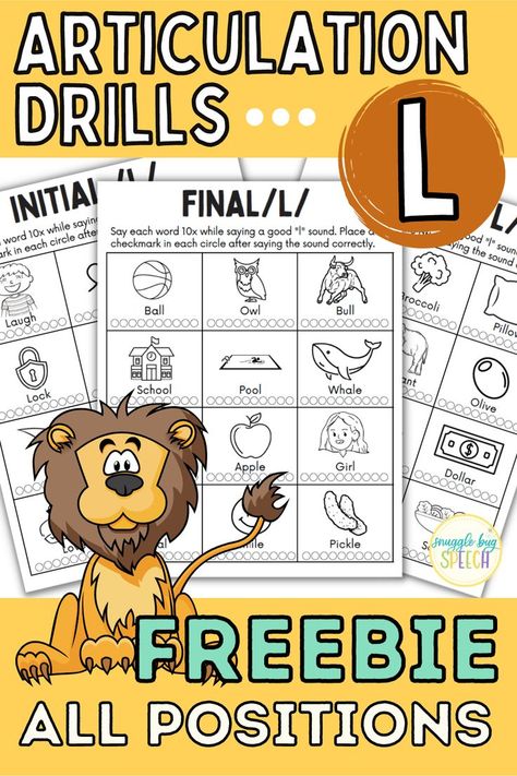 Articulation Drills Worksheets L FREEBIE All Positions Speech Articulation Free Printable, L Articulation Activities Free, Free Articulation Printables, Speech Therapy Free, Articulation Worksheets, Minimal Pairs, Speech Therapy Tools, Articulation Games, Speech Articulation