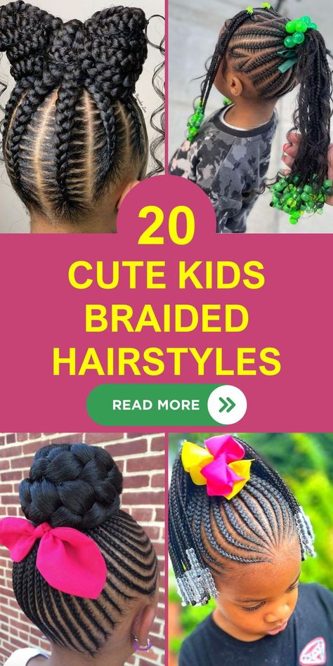 This collection showcases stunning cute kids braided hairstyles for 2024, emphasizing the beauty of natural hair in black children. From elegant cornrow designs to playful ponytails with beads, these styles are perfect for school and beyond. Easy to maintain and quick to style, they're ideal for parents looking for practical yet pretty braided options. Girls Braided Ponytail Hairstyles Kids Black Kids, Children Hair Styles For School, Cornrow Hairstyles For Black Girls Kids, Hairstyles For Little Black Girls Braids, Little Toddler Girl Braided Hairstyles, Girl Braids Hairstyles Kids Black Little Easy Natural Hair, Black Girls Hairstyles For Kids Braids Cornrows Natural Hair Styles, Kids Cornrows Natural Hair, Little Black Girls Hairstyles For School Braids Cute