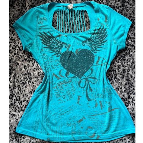 Y2k teal shirt brand is just a star  back cut out... - Depop Teal Y2k, Turquoise Shirt, Teal Shirt, Black Y2k, Thrift Finds, Shirt Brand, Cut Out, Turquoise, Stars