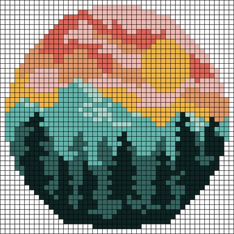 Landscape Perler Bead Patterns, Round Cross Stitch Pattern, Mountain Pixel Art, Pixel Crochet Pattern Charts, Pixel Quilting, Graph Crochet, Pixel Crochet, Pola Kristik, Diy Friendship Bracelets Patterns