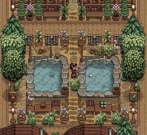 Stardew Storage Layout, Bee House Stardew Valley, Cute Stardew Valley Farm, Stardew Interior, Stardew Valley Forest Farm Layout, Stardew Valley Design, Stardew Aesthetic, Stardew Ideas, Stardew Farm