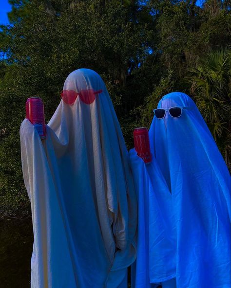 Ghosts drinking monsters Ghost Drink, Ghost Sunglasses, Ghost Costume With Sunglasses, Ghost With Sunglasses, Ghost In Sunglasses, Ghosts With Sunglasses Aesthetic, Sheet Ghost, Ghost Photos, Park Slide