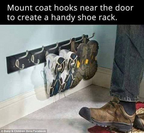 Neat and tidy: Install a coat hook low down on the floor in your hall and hang your trainers and shoes from it to keep life organised Vstupná Hala, Remodeled Campers, Rv Stuff, Camping Ideas, Storage Hacks, Garage Organization, Back Doors, Coat Hooks, Garage Storage