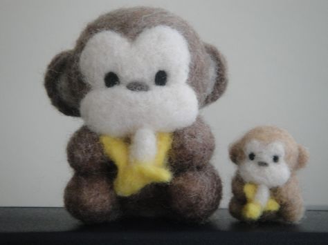 Monkey Needle Felting, Needle Felt Monkey, Needle Felted Monkey, Felted Monkey, Wool Felting Animals, Monkey Icon, Needle Felting Diy, Needle Felted Christmas, Cute Sewing Projects