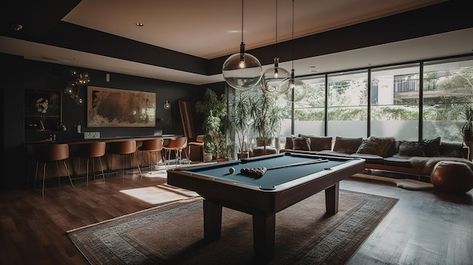 Une Table De Billard Dans Une Pièce Avec... | Premium Photo #Freepik #photo #design-interieur #interieur-moderne #living #meuble-design Design