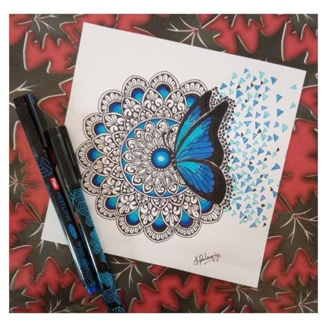 Colour Pencil Mandala Art, Madhubani Art Drawing, Butterfly Mandala Art, Draw Sea Animals, Paint Mandala, Draw Sea, Easy Mandala Drawing, Butterfly Mandala, Mandala Art Therapy