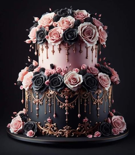 Gothic Birthday Cakes, Goth Cakes, Gothic Wedding Cake, Gothic Birthday, Gothic Cake, Fantasy Cake, Black Wedding Cakes, Couture Cakes, Pink Wedding Cake