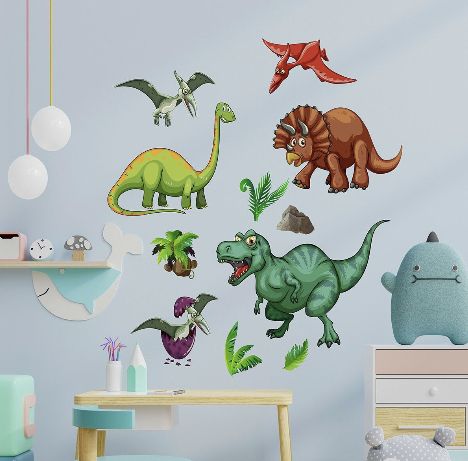 Stickers For Boys, Boys Wall Stickers, Dinosaur Wall Stickers, Nursery Wall Stickers, Dinosaur Wall, Room Decals, Cartoon Dinosaur, Boys Bedroom, Boy's Bedroom