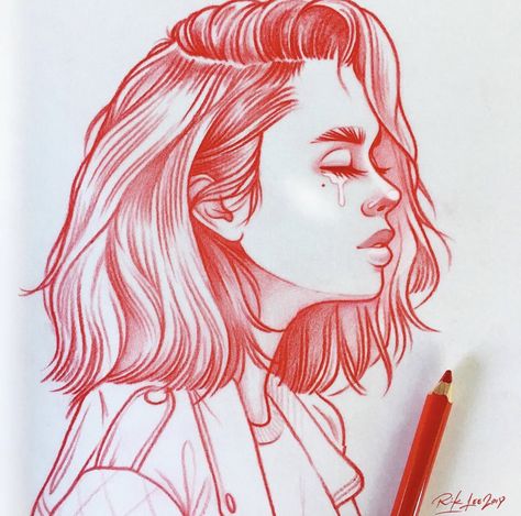 Rik Lee, Girl Drawing Sketches, Illustration Art Drawing, Illustration Art Girl, Arte Sketchbook, Arte Inspo, Pencil Art Drawings, Illustration Sketches, Realistic Drawings