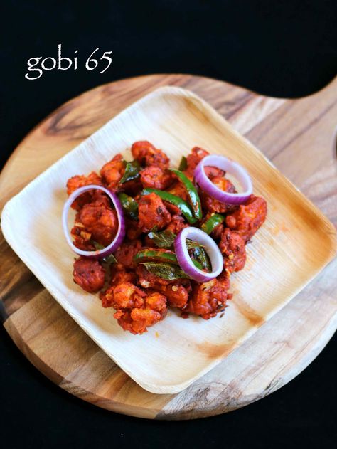 gobi 65 recipe | cauliflower 65 recipe | gobi fry recipe - http://hebbarskitchen.com/gobi-65-recipe-cauliflower-65-recipe/ Gobi Fry, Gobi 65, Hebbars Kitchen, Recipe Cauliflower, Asian Appetizers, Hebbar's Kitchen, Indian Veg Recipes, Chicken Recipes Video, Indian Foods