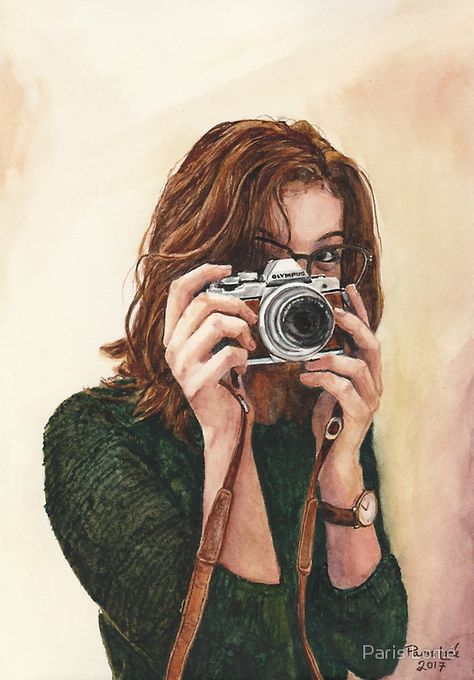 Photographer Painting, Photographer Drawing, Photographer Illustration, Holding A Camera, Girls With Cameras, Watercolor Girl, Camera Art, Illustration Art Girl, Cover Girl