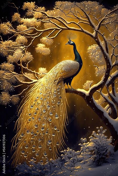 Wallpaper Niche, Golden Peacock Feather, Peacock Artwork, Feather Peacock, Golden Peacock, Peacock Images, Black Living Room Decor, Lily Art, Golden Bird