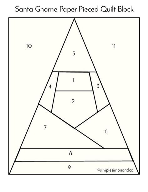 Santa Gnome Paper Pieced Block - Simple Simon and Company Paper Pieced Christmas Patterns, Santa Quilt Block, Paper Pieced Christmas Tree Pattern, Foundation Quilt Blocks, Block Foundation, Christmas Quilting Projects, Christmas Quilt Blocks, Christmas Tree Quilt, Paper Pieced Quilt Patterns