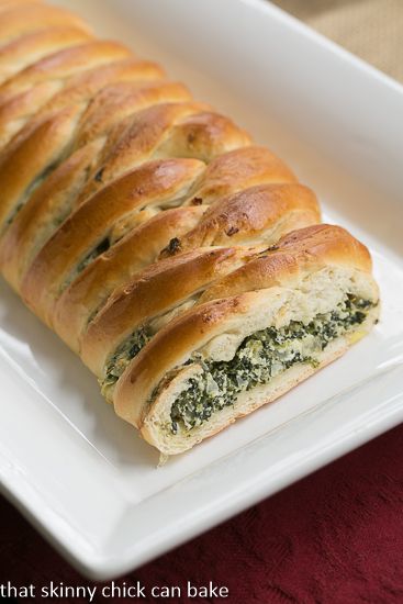 Spinach Onion Braid | A phenomenal stuffed bread from That Skinny Chick Can Bake! Onion Braid, Savory Breads, White Platter, Braided Bread, Easter Bread, Yeast Bread, Spinach And Feta, Homemade Bread, Bread Baking