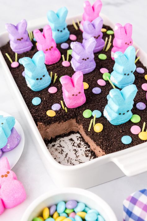 Easter Dirt Cake Recipe, Chocolate Dirt Cake, Easter Dirt Cake, Chocolate Dirt, Oreo Dirt Cake, Dirt Dessert, Dirt Cake Recipes, Easter Deserts, Chocolate Pudding Desserts