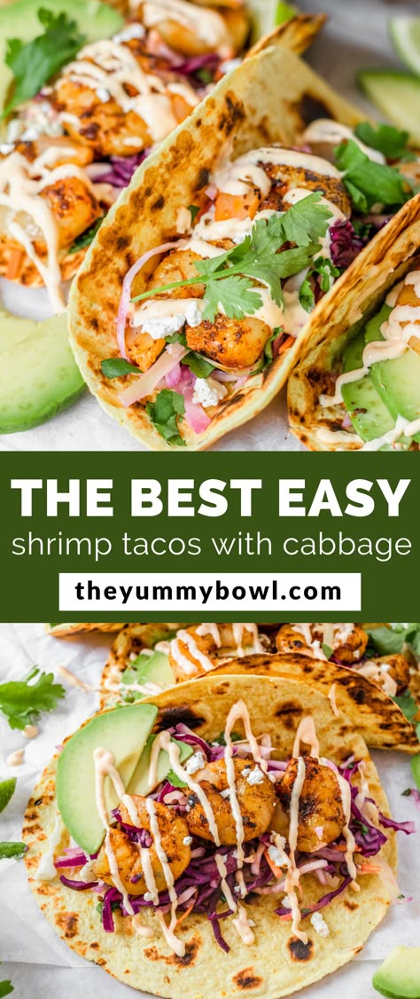 Shrimp Tacos With Cabbage Slaw, Grilled Shrimp Tacos Recipe, Slaw For Shrimp Tacos, Easy Shrimp Tacos, Yummy Bowl, Grilled Shrimp Tacos, Shrimp Tacos Easy, Shrimp Taco, Shrimp Taco Recipes