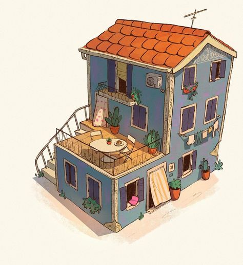 painted a cute lil mediterranean house that I’d very much like to live in all summer 🌿🌼 posted a step by step tutorial on my patre0n for… | Instagram Painting Shadows, Arctic Foxes, Perspective Drawing Architecture, Mediterranean House, Bg Design, Taxidermy Art, Casas The Sims 4, House Sketch, Building Concept