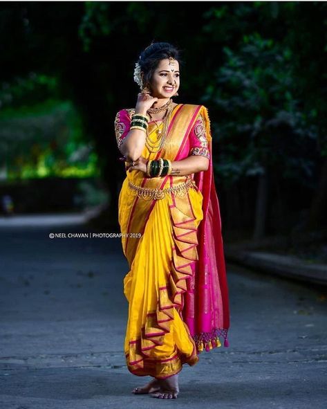 Marathi Look, Marathi Saree, Maharashtrian Saree, Marathi Bride, Marathi Wedding, Draping Styles, Lehenga Saree Design, Saree Wearing Styles, Nauvari Saree