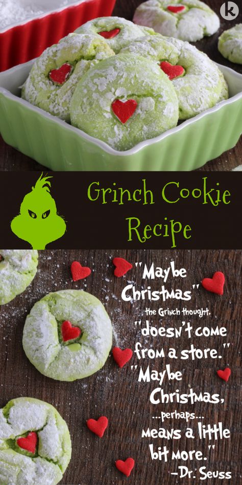 Grinch Cookies Recipe, Grinch Cookie, Grinch Cookies, Grinch Christmas Party, Grinch Party, Christmas Food Desserts, Xmas Cookies, Holiday Mood, Christmas Snacks