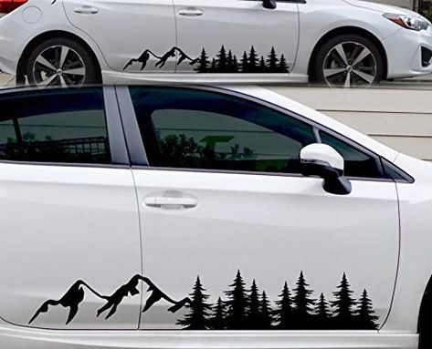 Graphic Mountain, Forest Graphic, Rv Decals, Mountain Decal, Car Accessories Diy, Mountain Silhouette, Rv Truck, Tree Decals, Vw Crafter