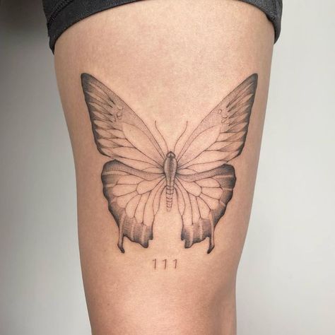 111 Butterfly Tattoo, 111 Tattoo, 111 Angel Number, Ale Ale, 4 Tattoo, Angel Number, Tattoo Inspo, Butterfly Tattoo, Leaf Tattoos