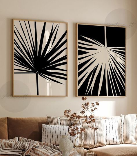 Gallery Wall Examples, Tropical Interior Design, Boho Gallery Wall, Wall Frame Set, Modern Boho Decor, Palm Leaves Print, Gallery Wall Frames, Modern Tropical, Wall Art Black